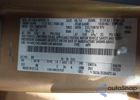 2014 Ford Escape Titanium from USA, damaged, VIN 1FMCU0J96EUE46096